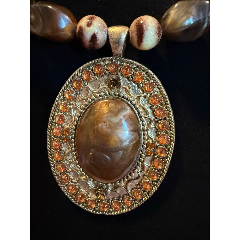 Vintage BOHO Bead and Stone Necklace - Picture 2 of 3